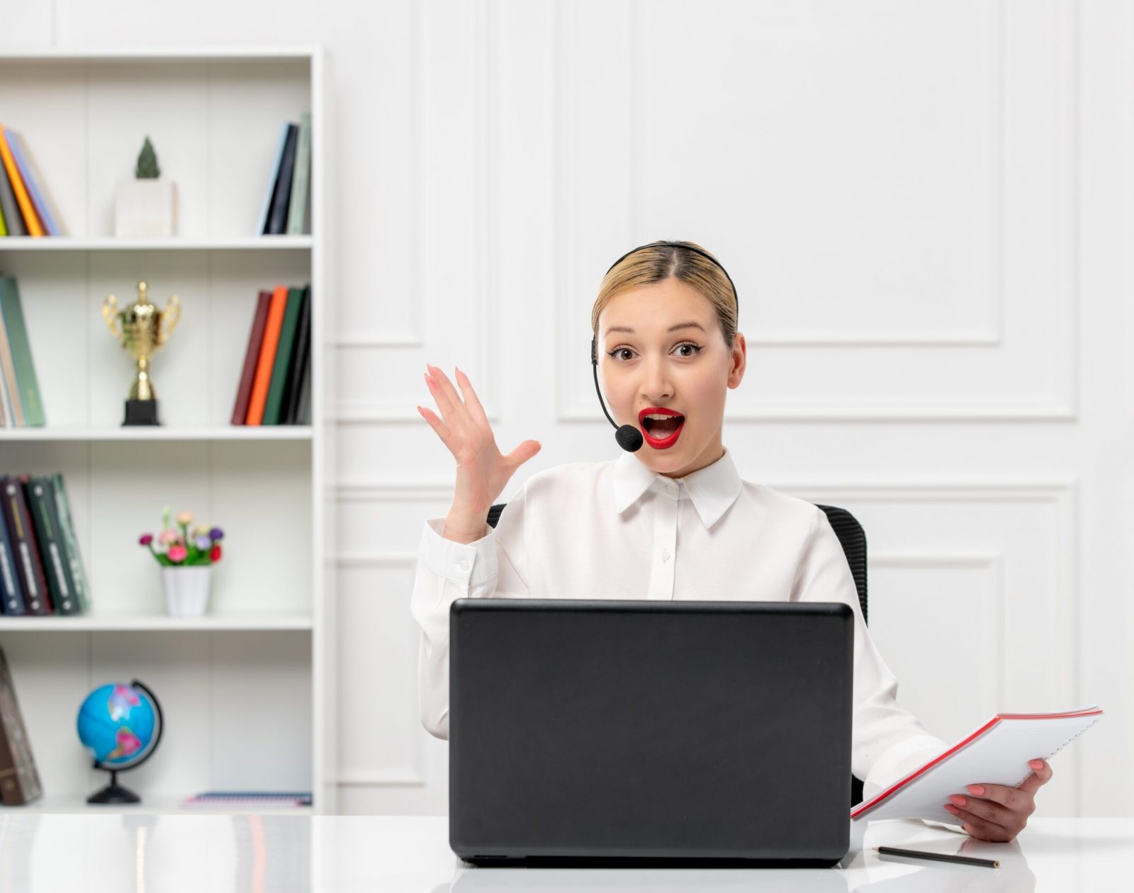 customer-service-cute-woman-white-shirt-with-headset-computer-surprised-waving-hands